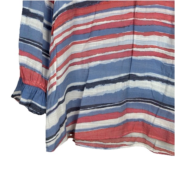 Zac & Rachel Womens Medium Top 3/4 Sleeve V-Neck Red/Blue Striped Pullover Light - Picture 3 of 6